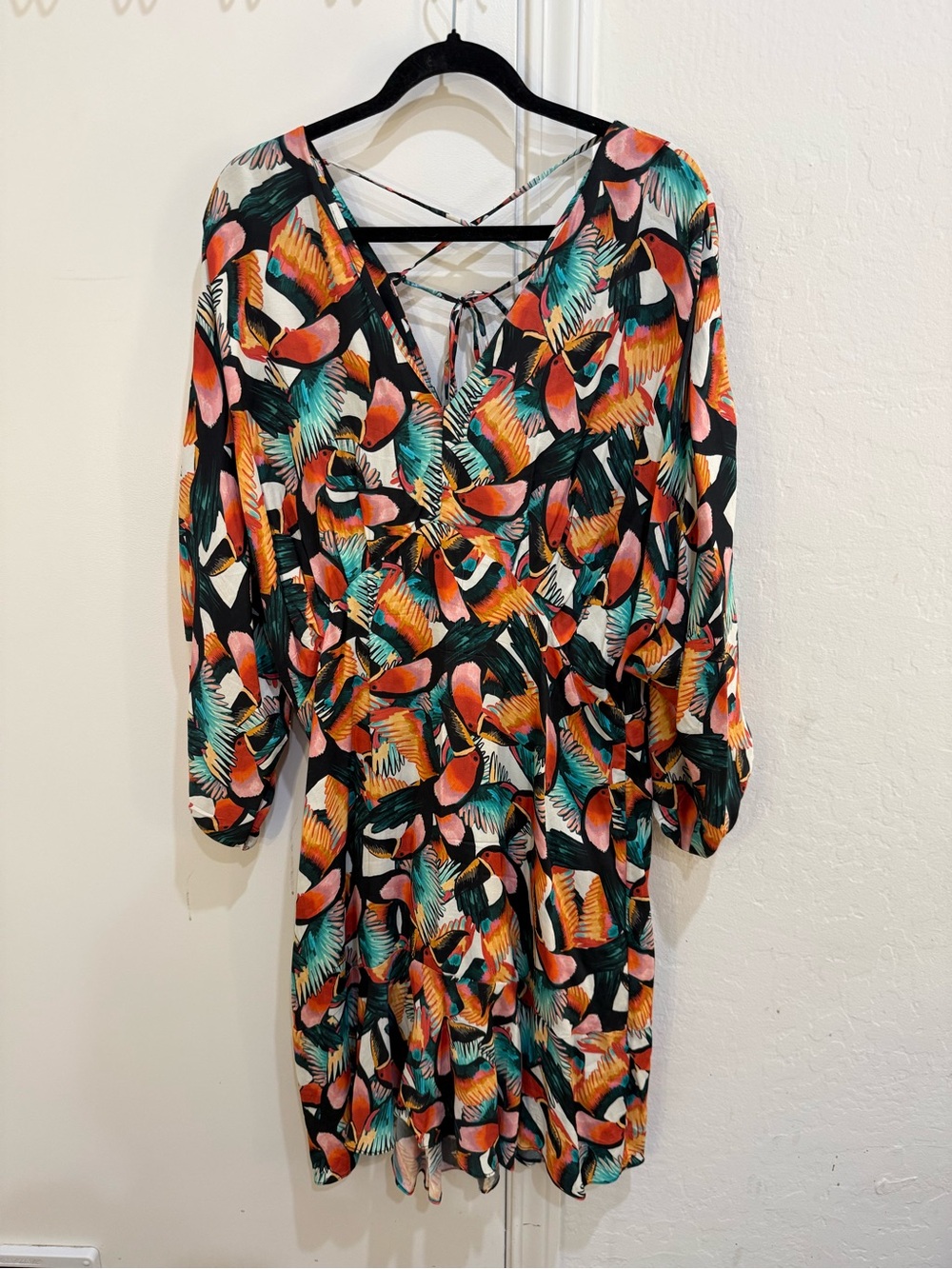 Tropical Multi-Color V-Neck Mini Dress - Picture 2 of 7